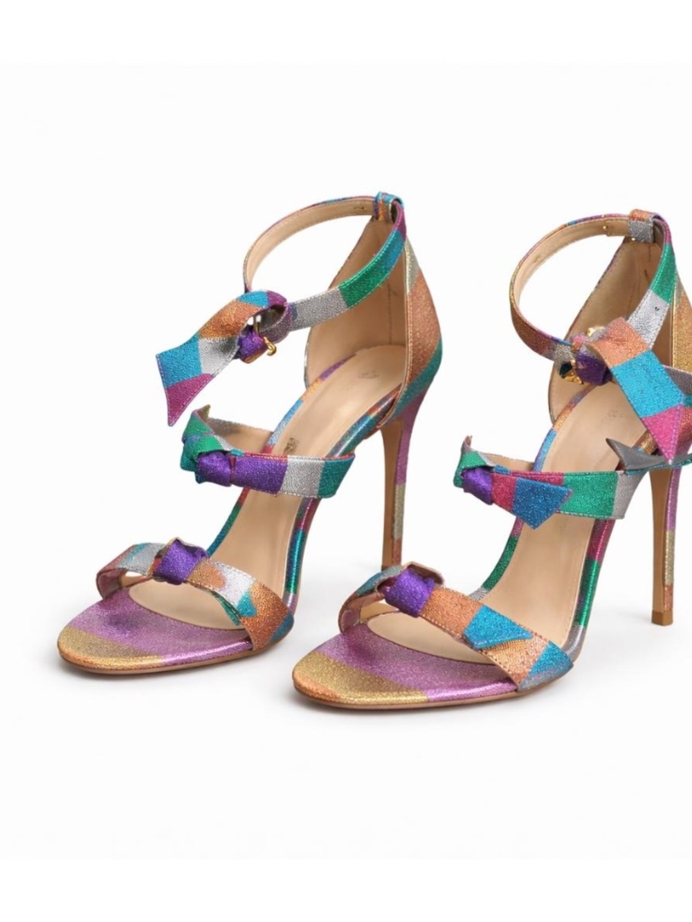 NWT Alexandre Birman Lolita 100 Metallic Satin Ankle Tie Knot Pump Sz 35.5